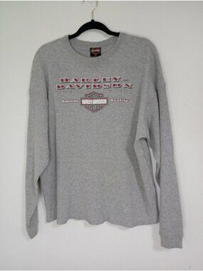 Harley-Davidson Gray Waffle-Knit Long Sleeve Shirt XL Casual Mens Top